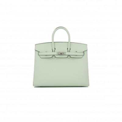 HERMES BIRKIN 25 EPSOM LEATHER BUBBLE GREEN SILVER BUCKLE HANDBAG 2933218830672 (25*20*13cm)